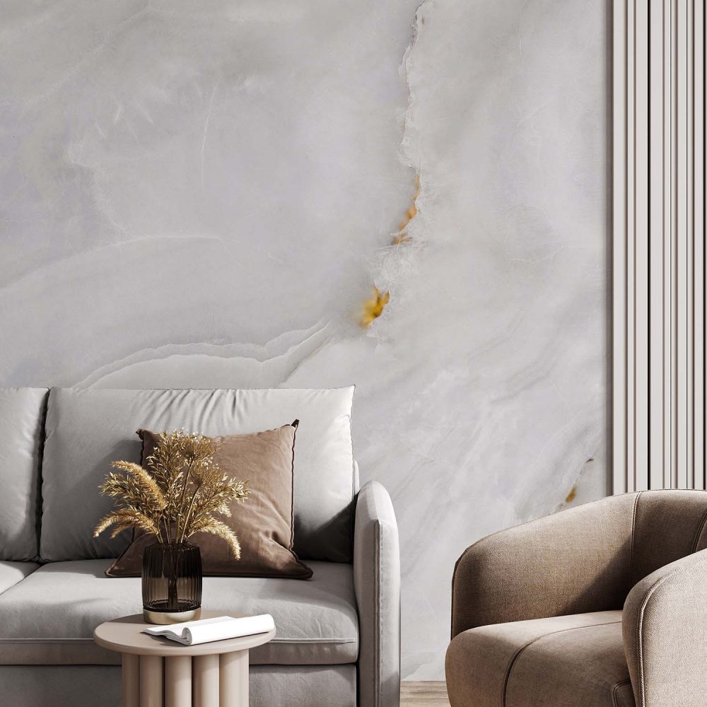 Alternative view of Gepolijst grijs marmer behang.