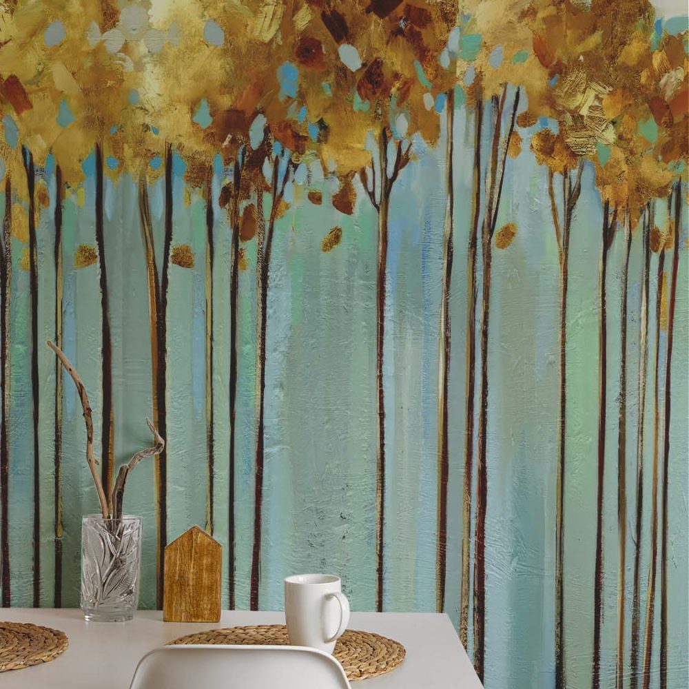 Alternative view of Gouden Bloemen Behang met Blauwe Reflecties