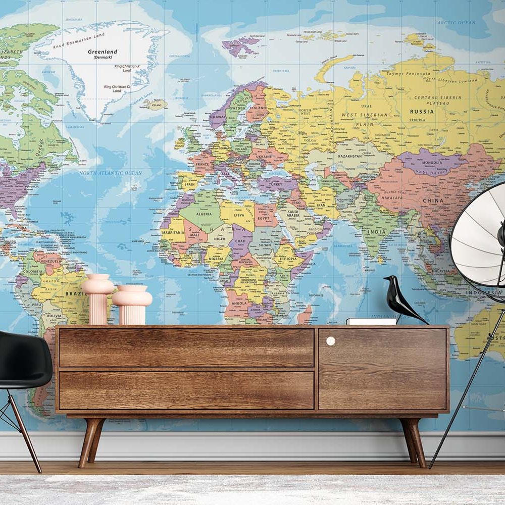Alternative view of Wereldkaart behang