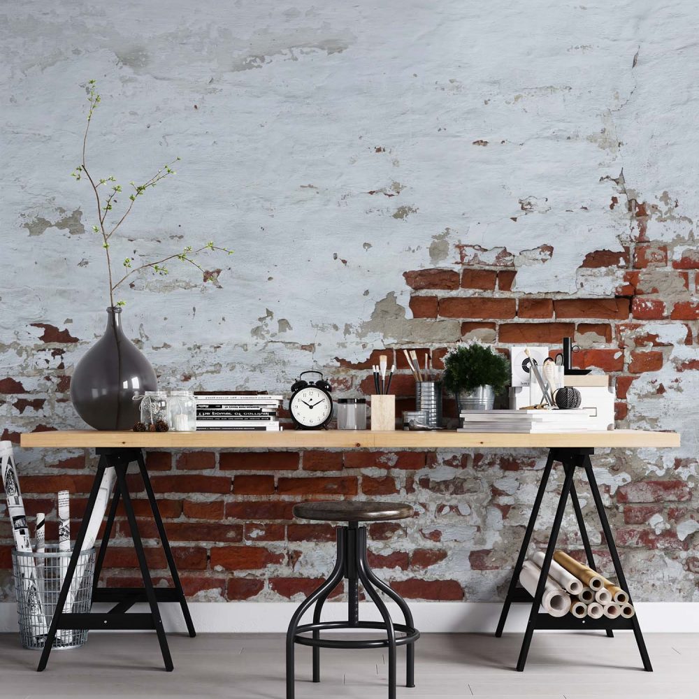 Alternative view of Industrieel Wit-Rood Bakstenen Behang