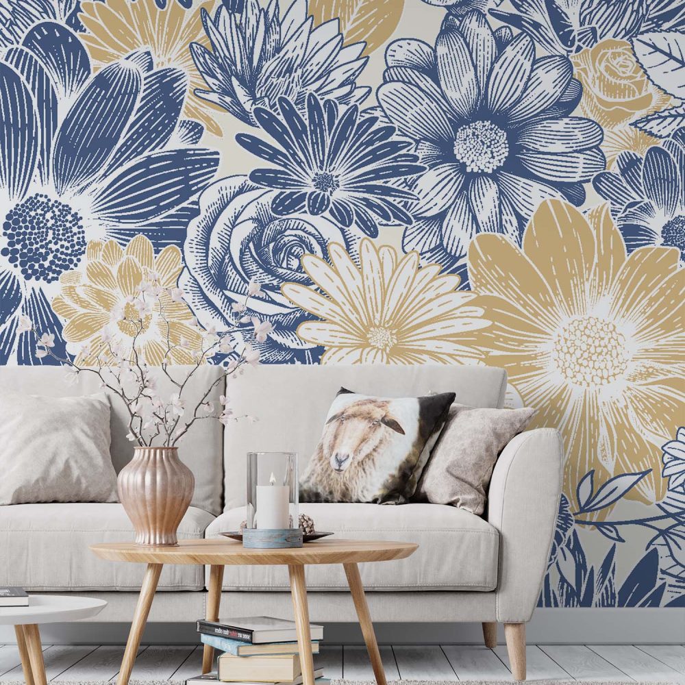 Alternative view of Koninklijke Bloemen Behang in Blauw-Goud