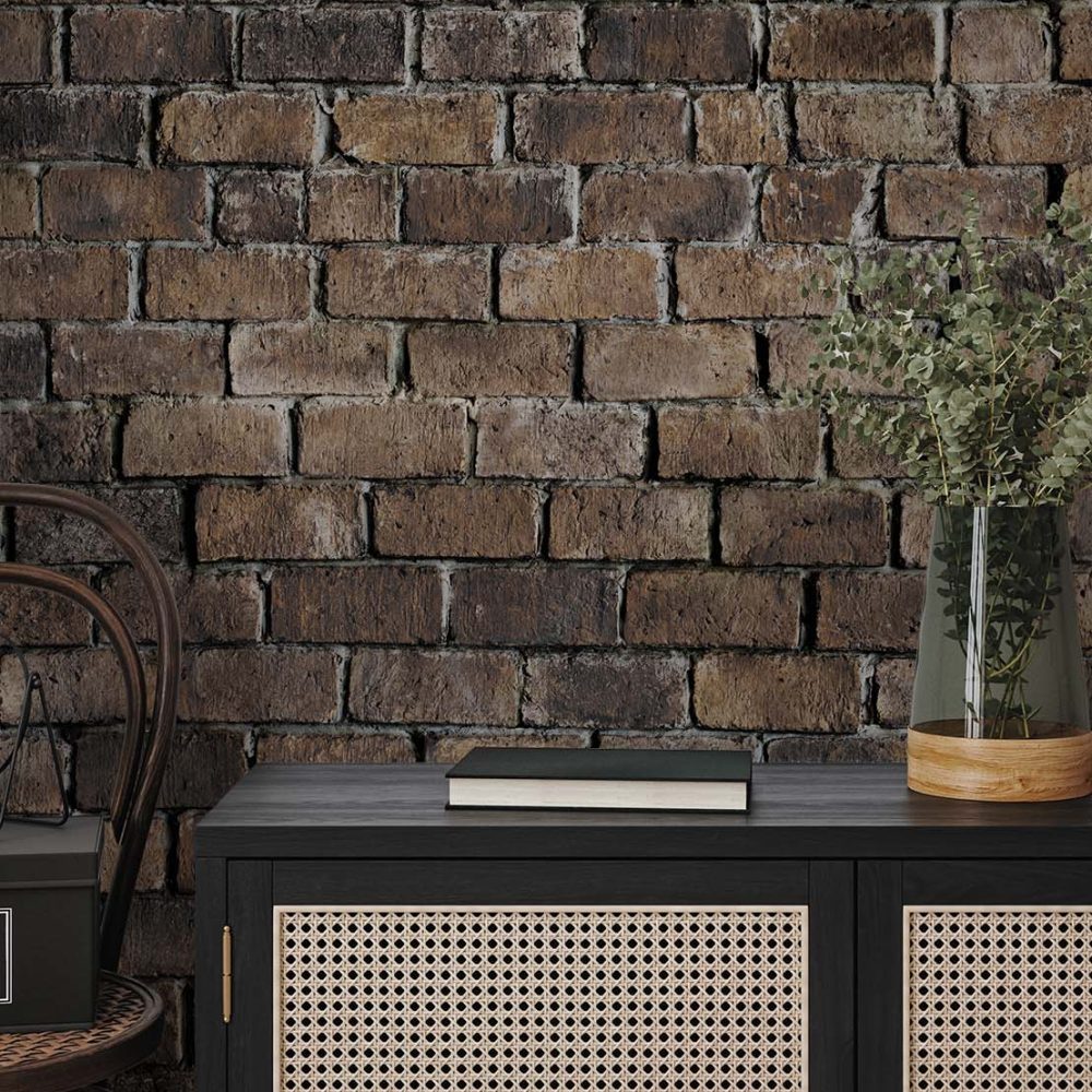 Alternative view of Industrieel Behang Donkerbruine Baksteen