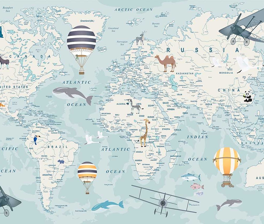 Avontuurlijke Wereldkaart Kinderkamer Behang