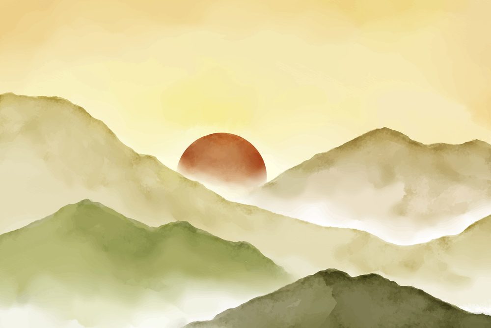 Zonsopgang Waterverf Behang