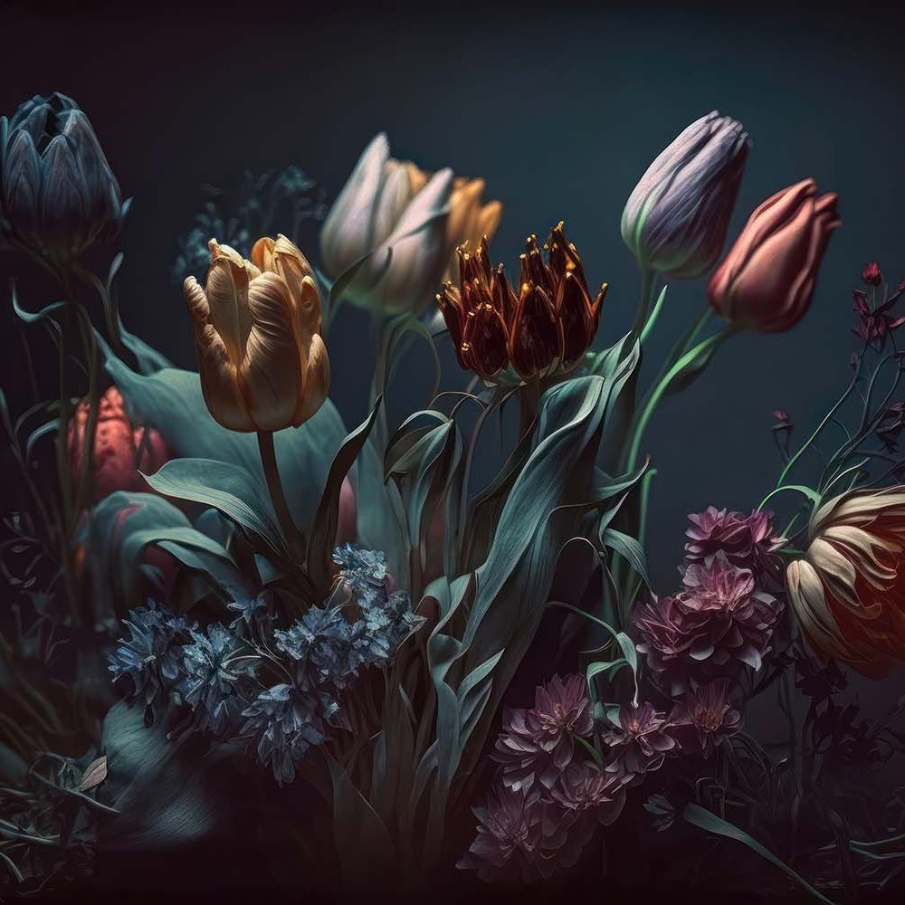 Betoverend Bloemen Behang Donkere Achtergrond