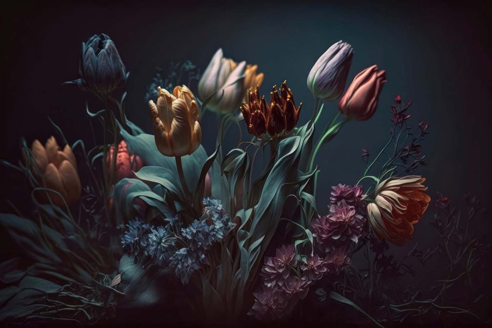 Betoverend Bloemen Behang Donkere Achtergrond