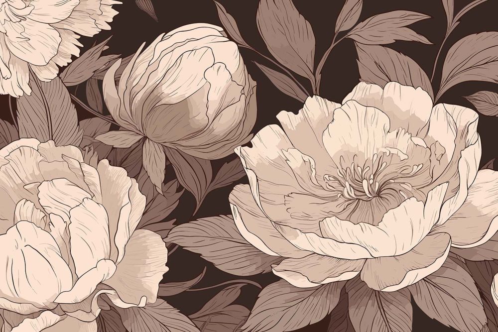 Bruine Romantische Pioenen Bloemen Behang