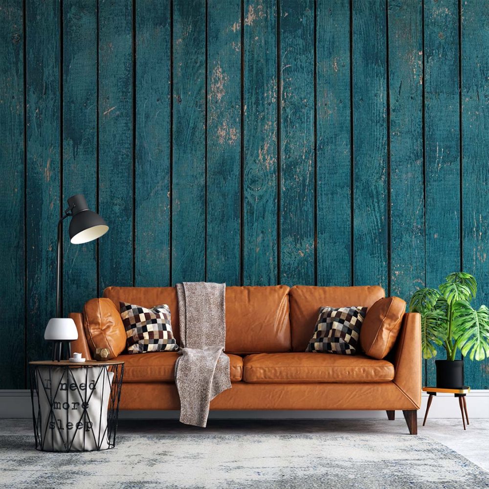 Alternative view of Blauw Hout Behang