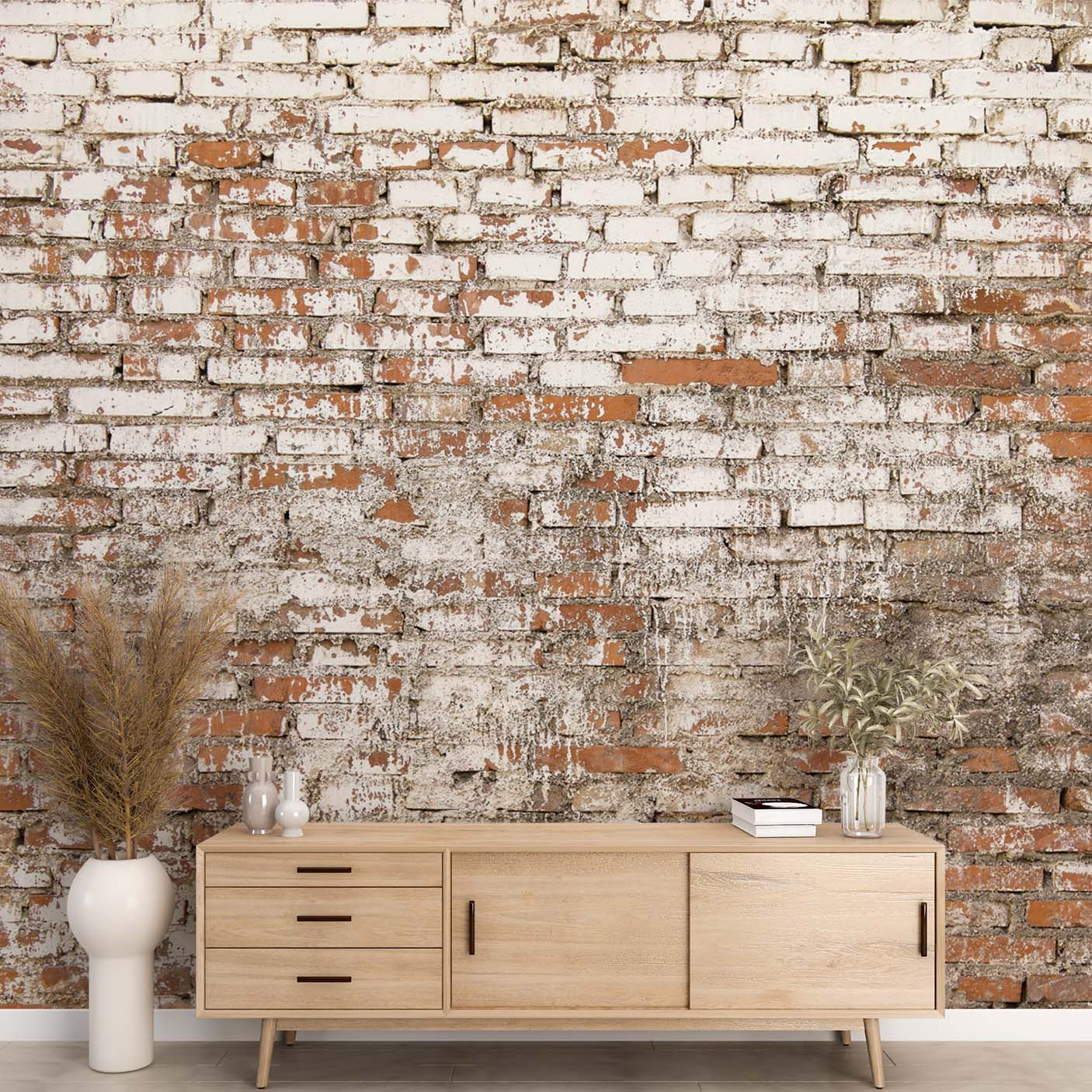 Industrieel Behang Rode Baksteen Wit - Afbeelding 2