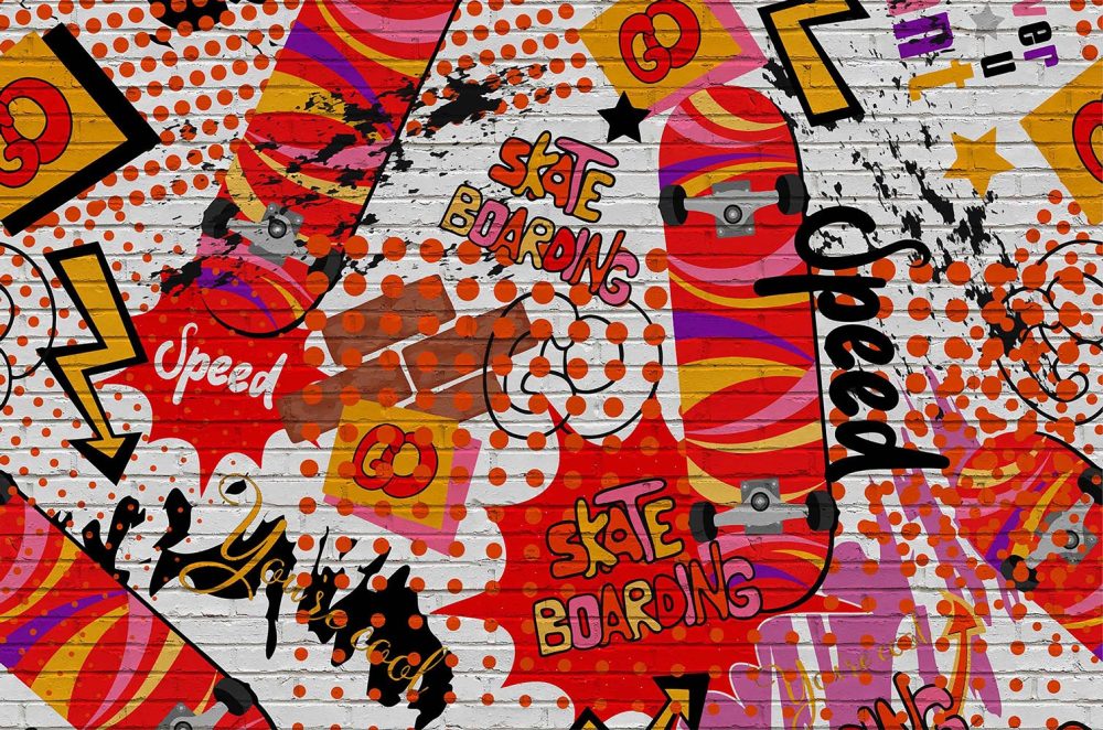 Rood Skateboard Graffiti Behang