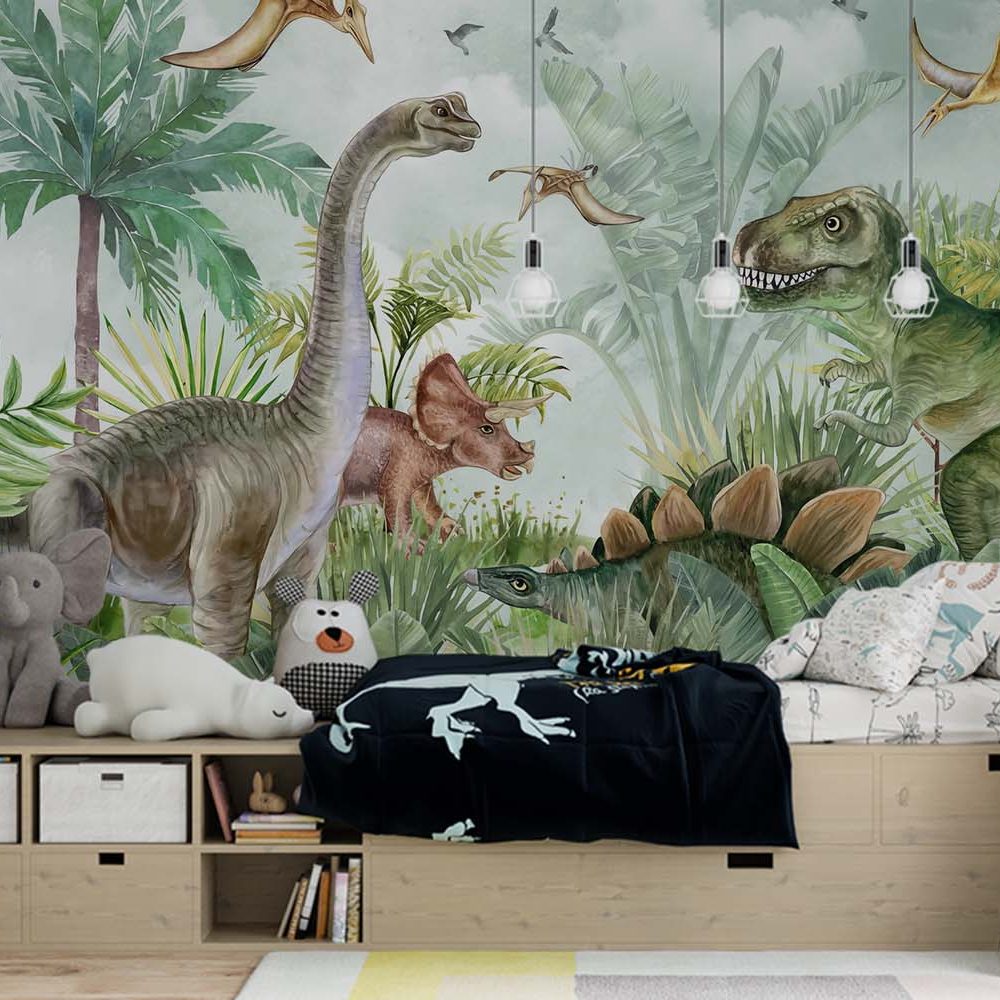 Alternative view of Vrolijke Dino Kinderkamer Behang