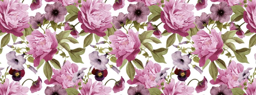 Roze Bloemen Behang met Paarse Accenten