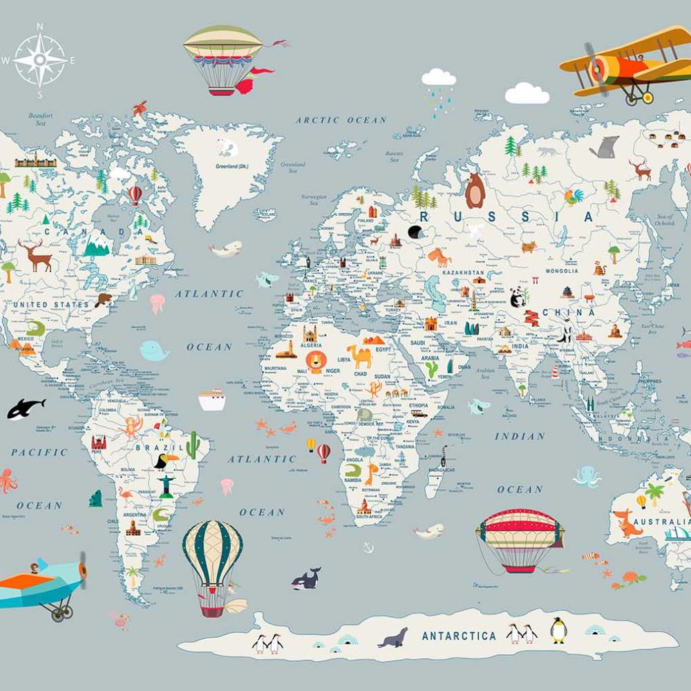 Avontuurlijke Wereldkaart Kinderkamerbehang