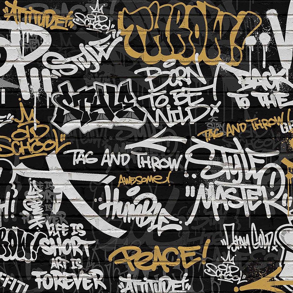 Graffiti Behang Zwart Goud