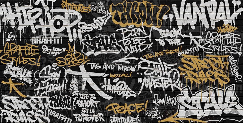 Graffiti Behang Zwart Goud