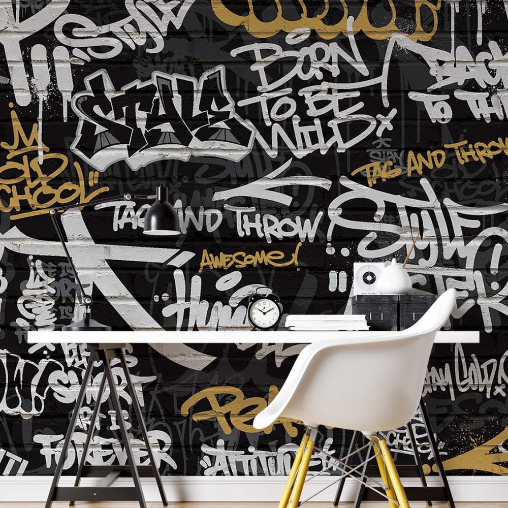 Alternative view of Graffiti Behang Zwart Goud