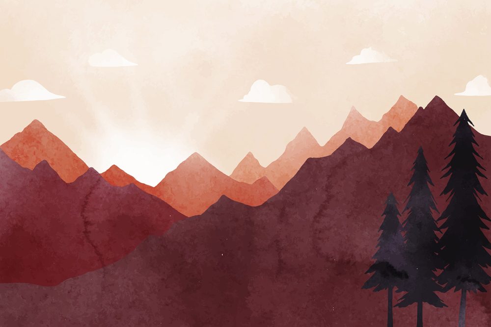 Waterverf Berglandschap Behang