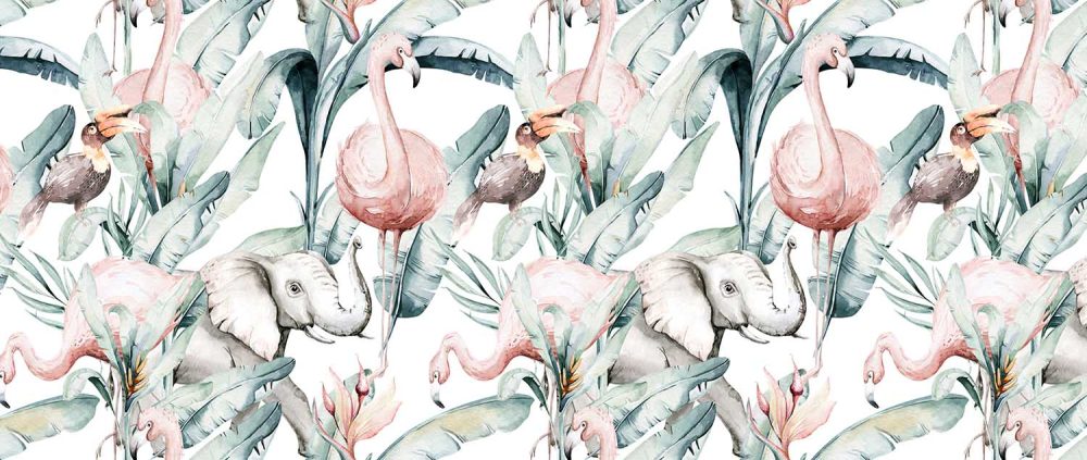 Tropisch Dierenparadijs Waterverf Behang