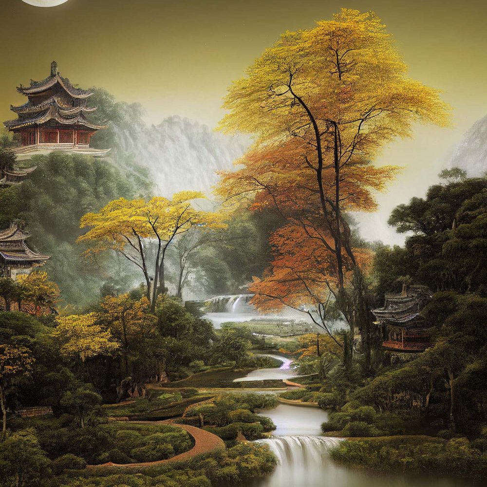 Aziatische Landschap Natuur Behang - Maanlicht