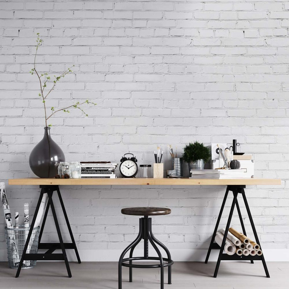 Alternative view of Wit Industrieel Bakstenen Muur Behang