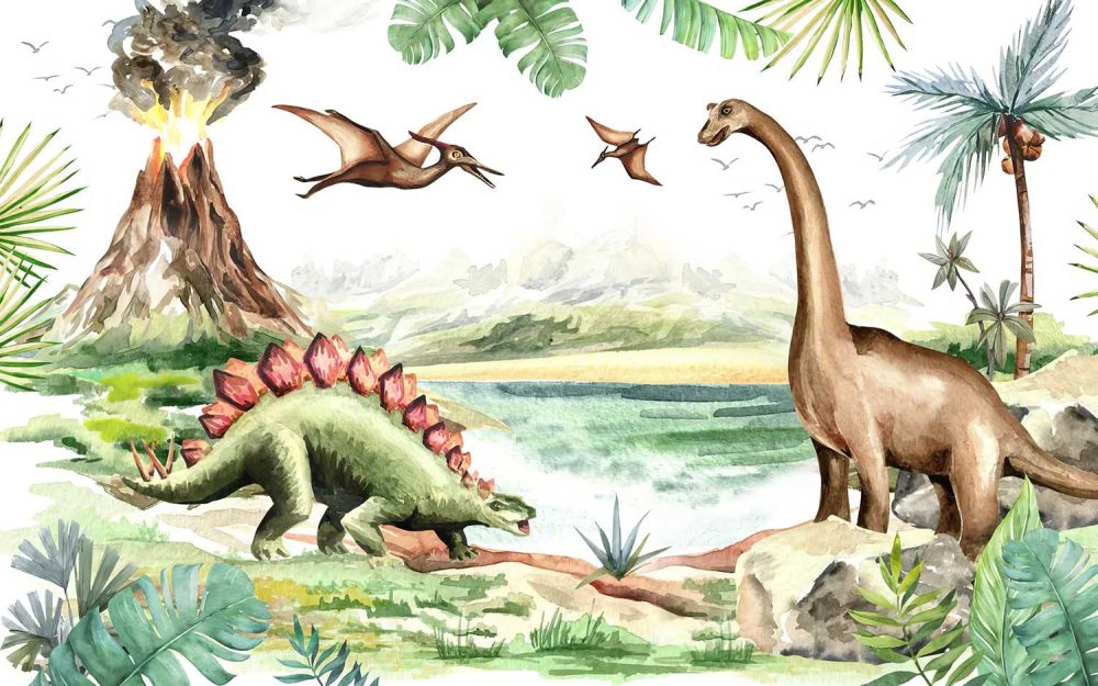 Waterverf Dino Kinderkamer Behang