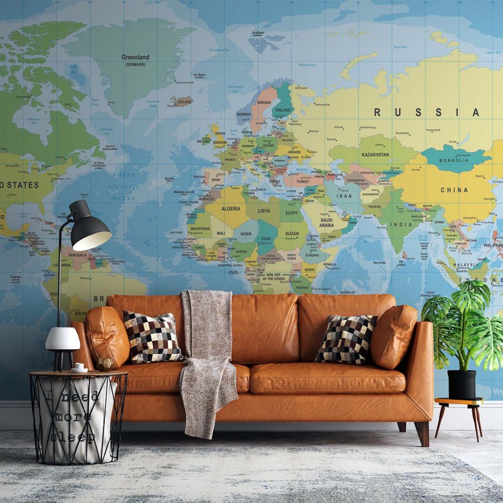 Alternative view of Gedetailleerde Wereldkaart Woonkamer Behang