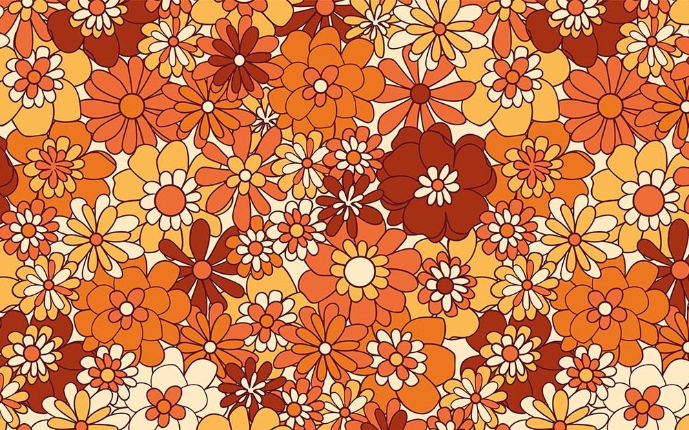 Retro Bloemenpracht Oranje-Bruin Behang