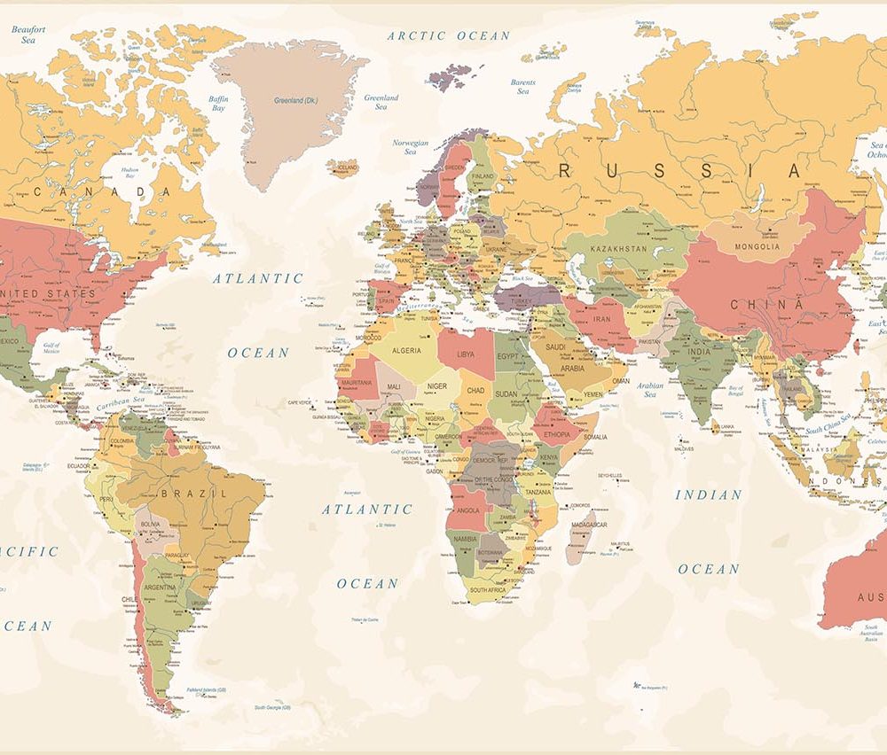 Monochrome Wereldkaart Behang
