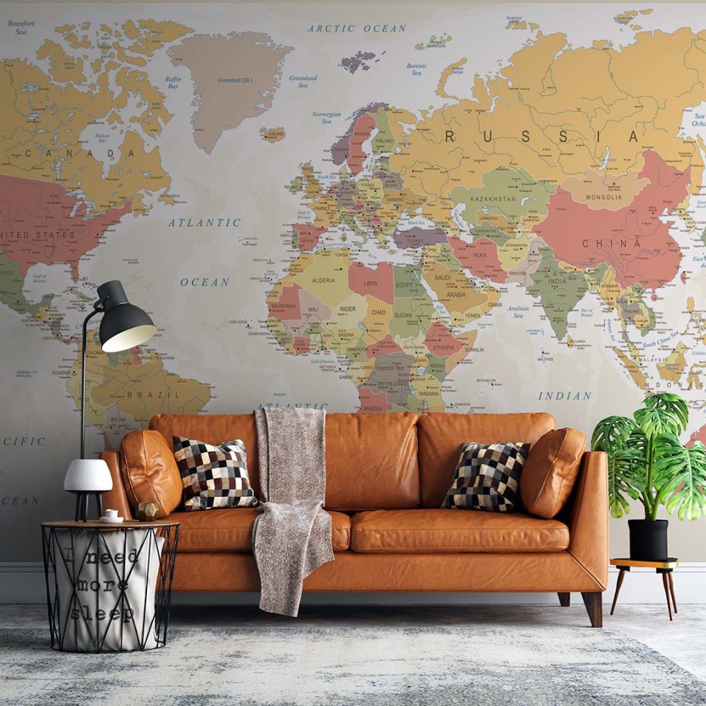 Alternative view of Monochrome Wereldkaart Behang