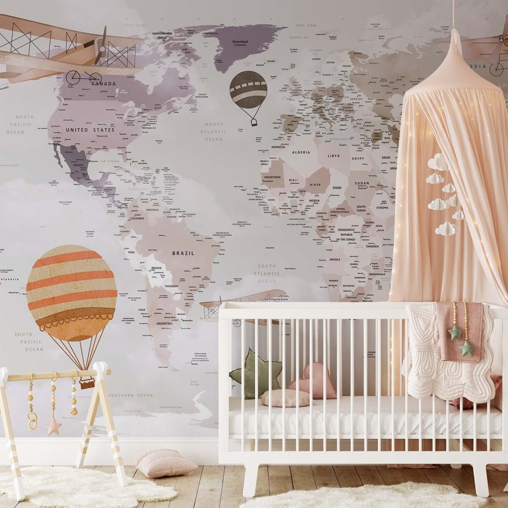 Alternative view of Avontuurlijke Wereldkaart Kinderbehang