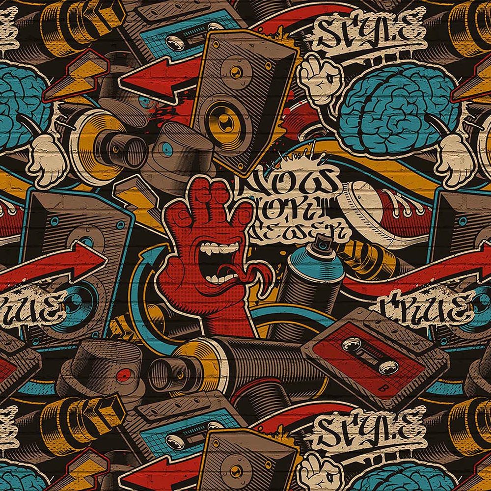 Retro Rood Graffiti Behang