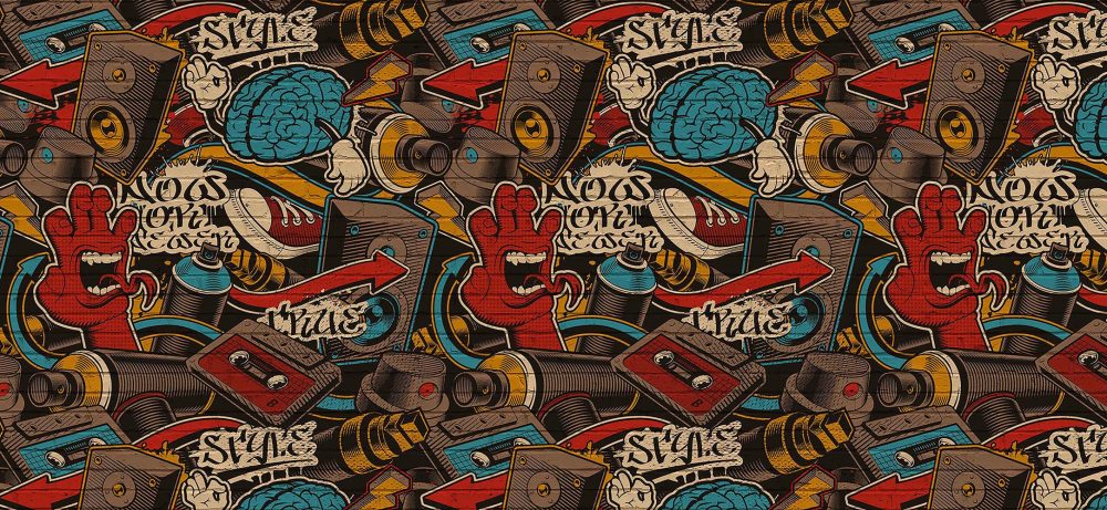 Retro Rood Graffiti Behang
