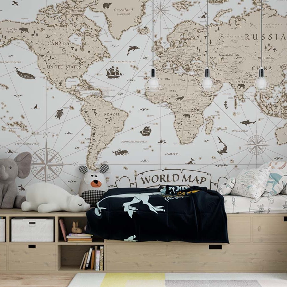 Alternative view of Avontuurlijke Wereldkaart Kinderkamer Behang