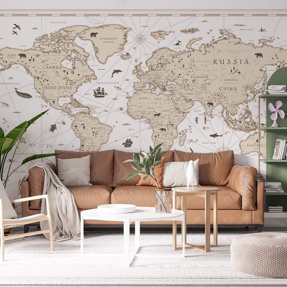 Alternative view of Verfijnd Vintage Wereldkaart Behang