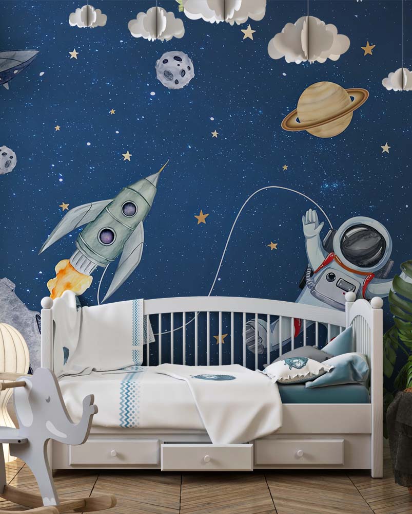 Alternative view of Kleurrijk RuimteAvontuur Kinderbehang