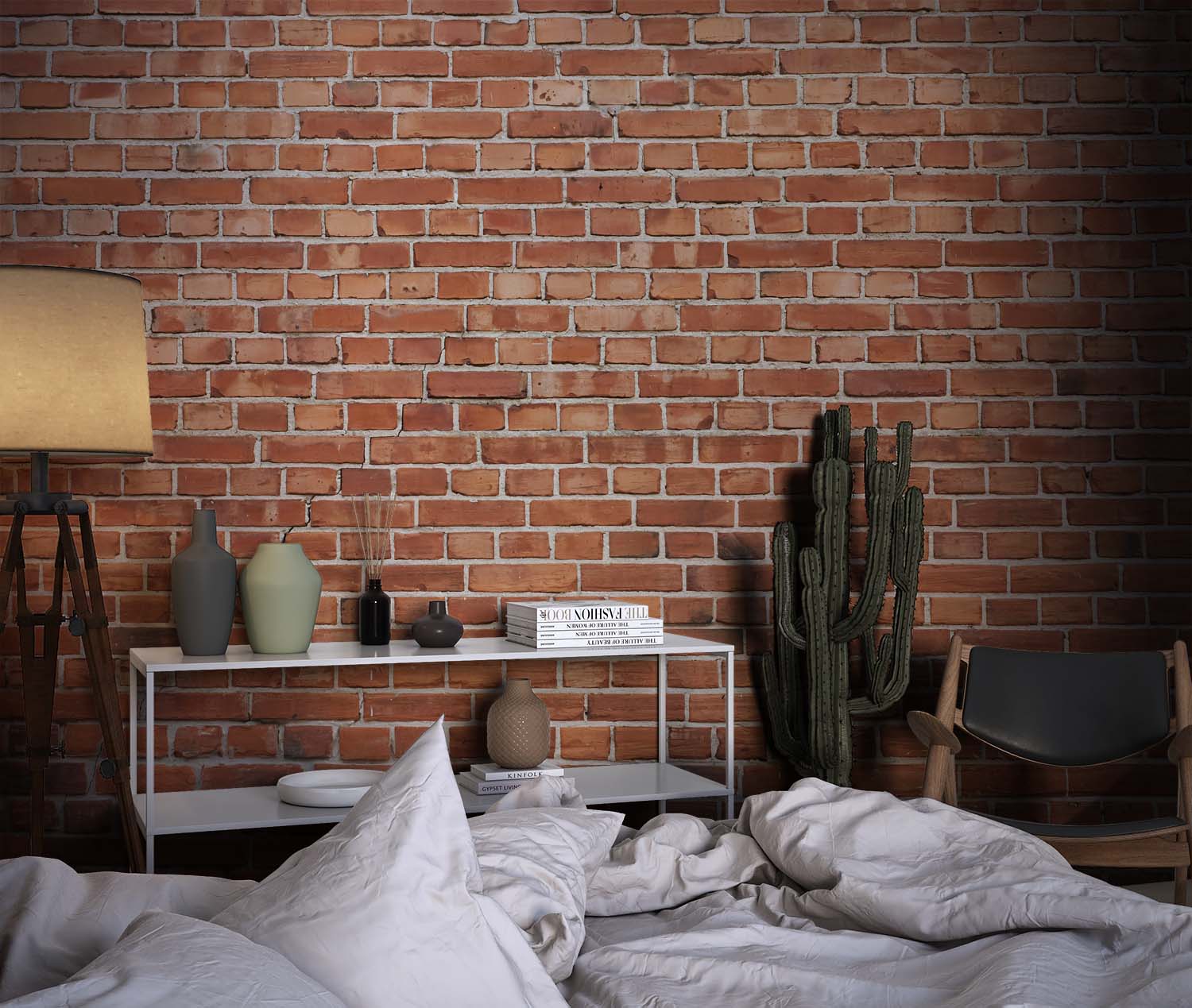 Industrieel Behang Rode Baksteen Wit - Afbeelding 3