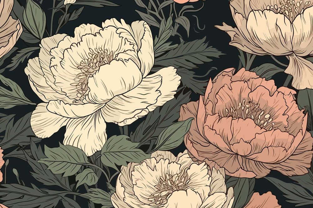 Artistieke Peonieën Behang
