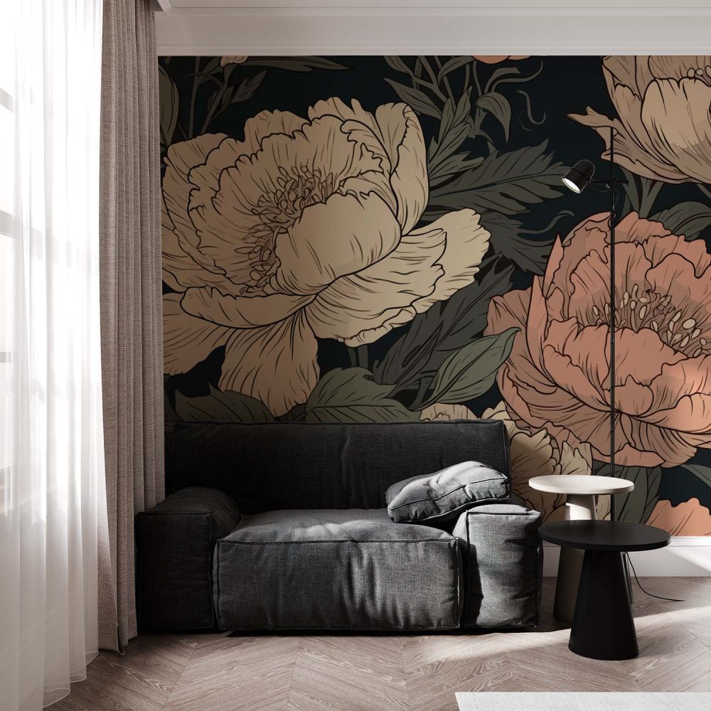 Alternative view of Artistieke Peonieën Behang