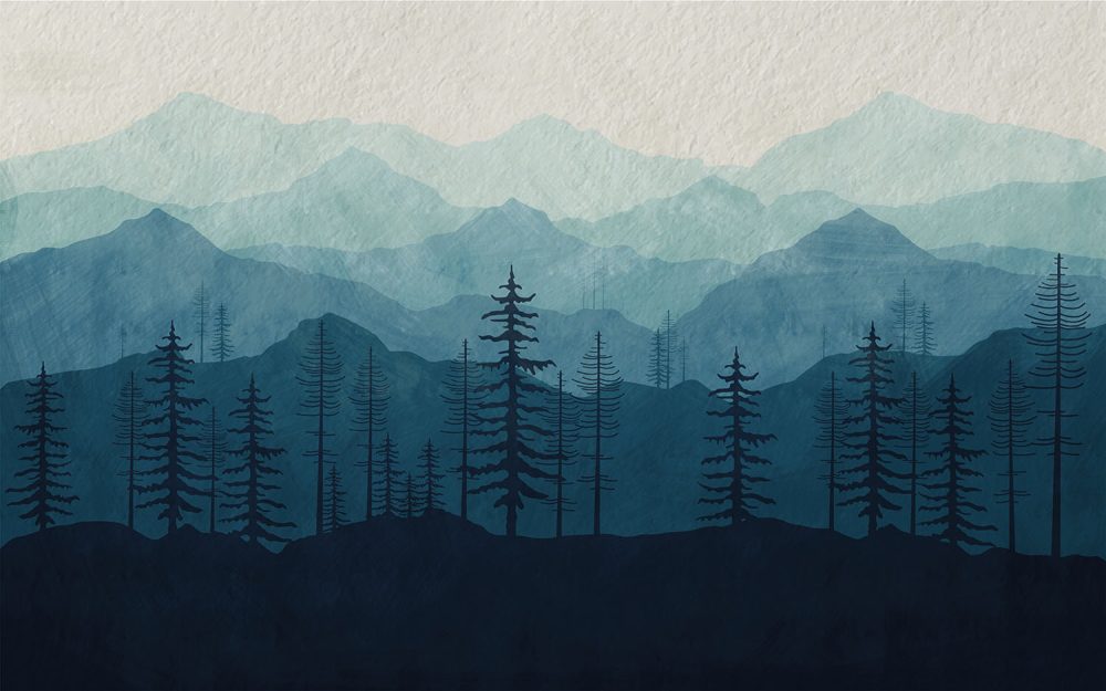 Waterverf Natuur Behang – Rustgevende Bergachtergrond