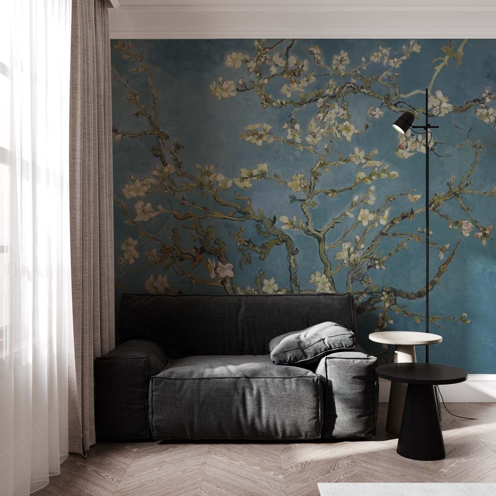 Alternative view of Blauw Amandelbloesem Bloemen Behang