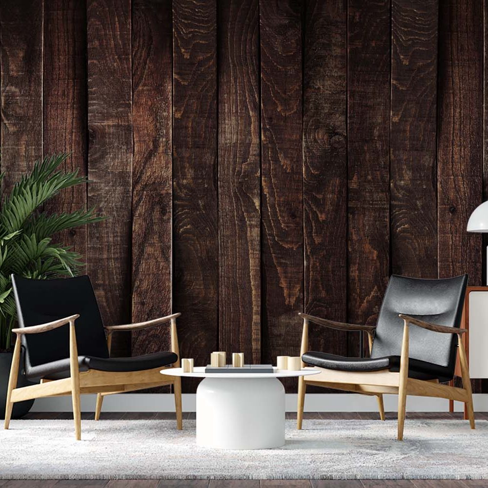 Alternative view of Donker bruin schaduwrijk hout behang