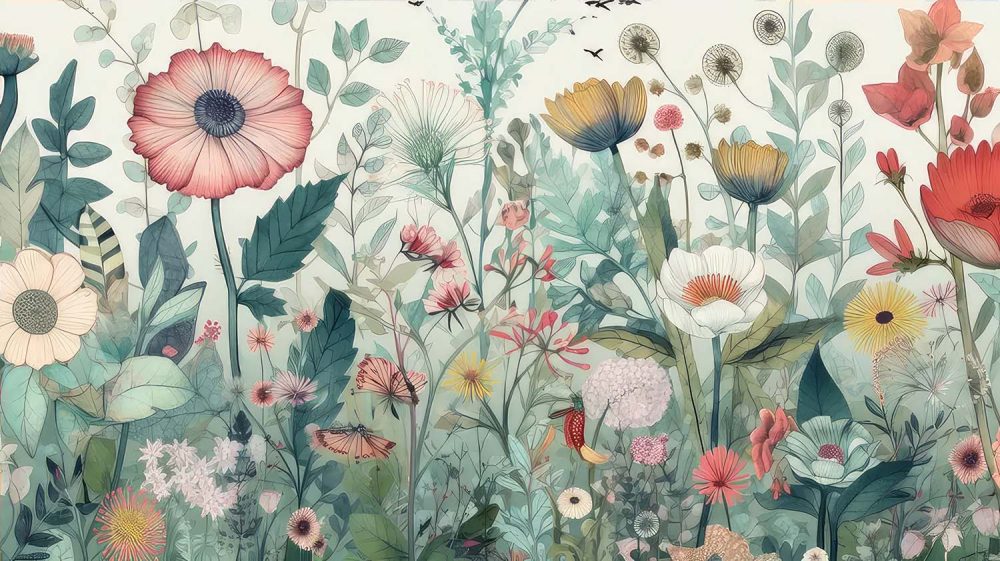 Ochtend Sereniteit Bloemen Behang Roze