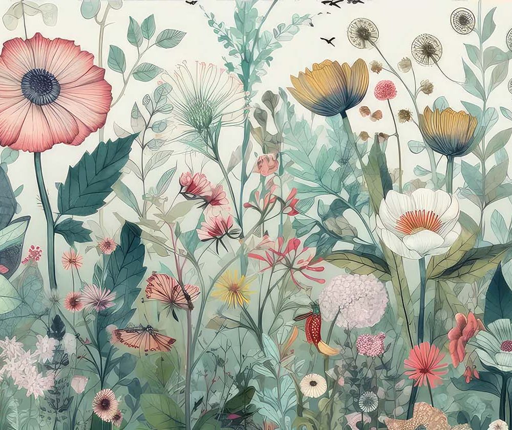 Ochtend Sereniteit Bloemen Behang Roze