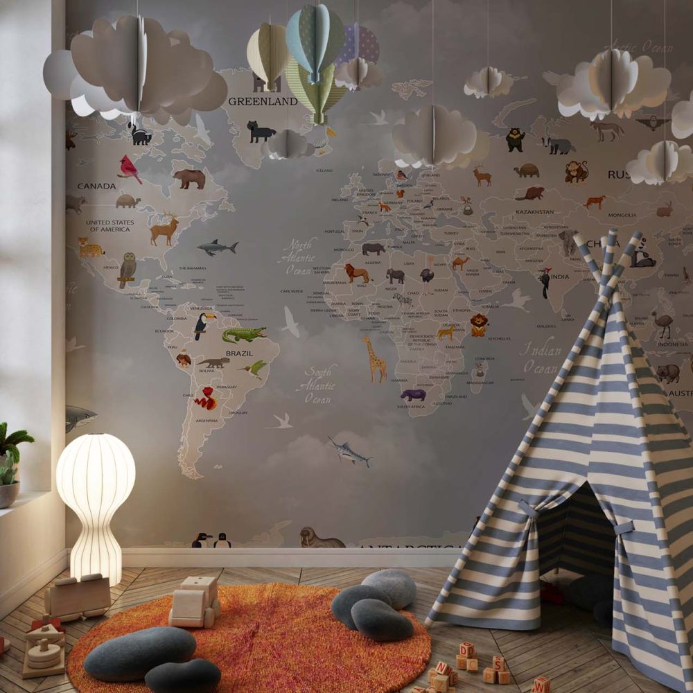 Alternative view of Avontuurlijke Kinderkamer Wereldkaart Behang