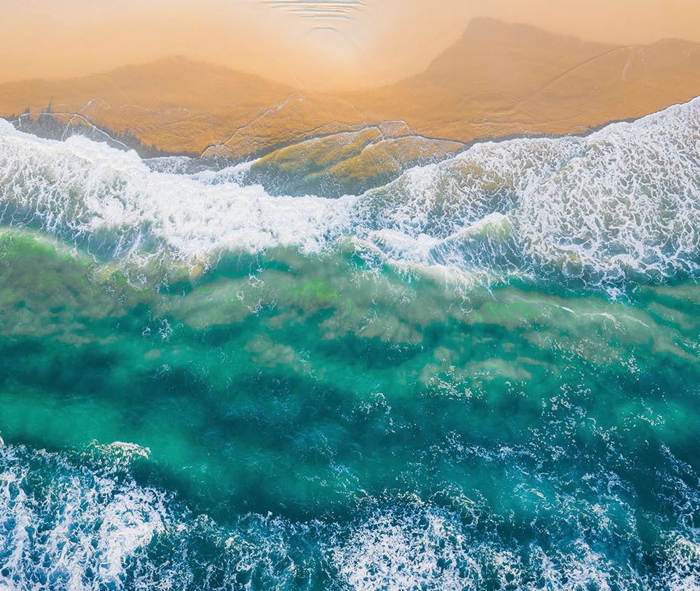 Blauw Crème Natuur Behang Oceaan