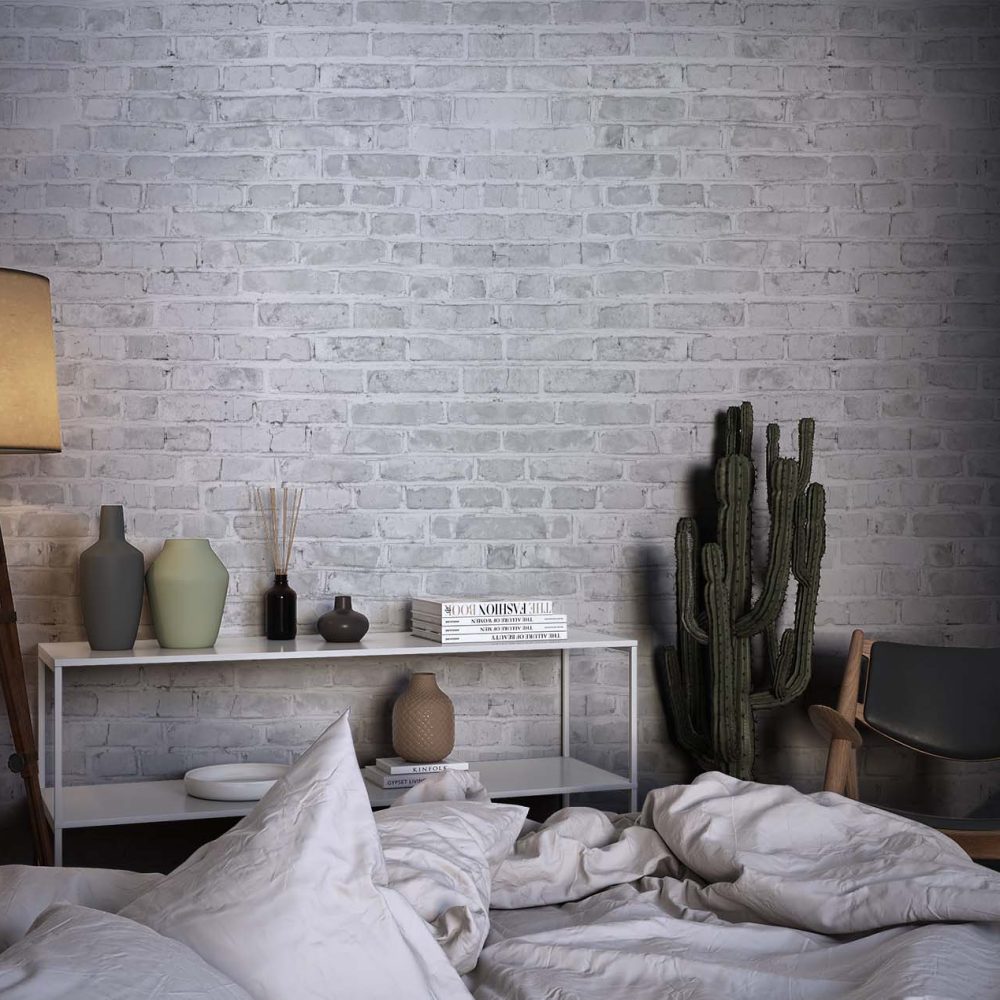 Alternative view of Wit Industrieel Bakstenen Muur Behang