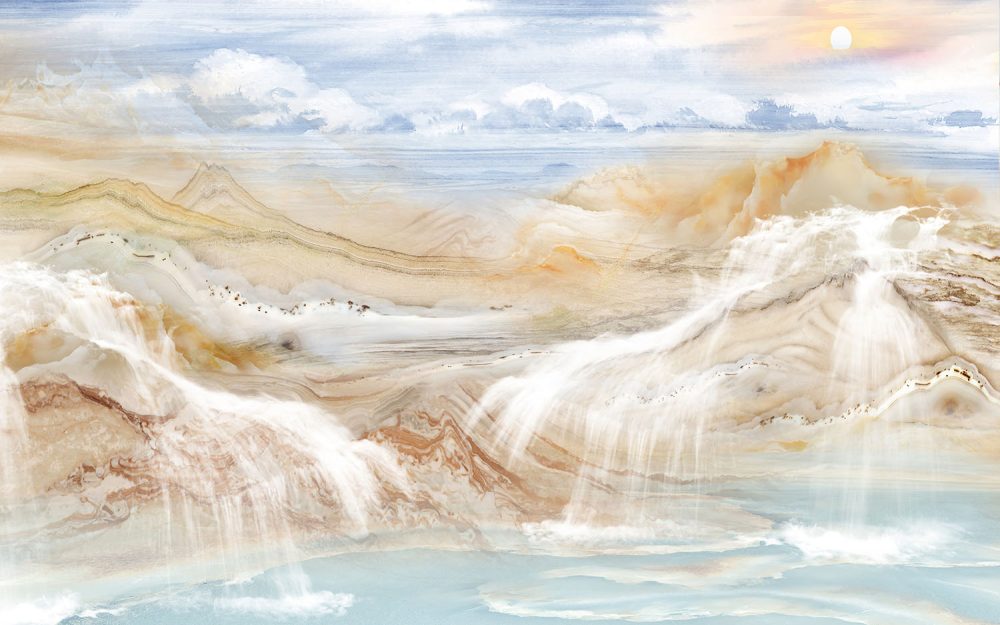 Majestueuze Waterval Natuur Behang Blauw-Woestijn