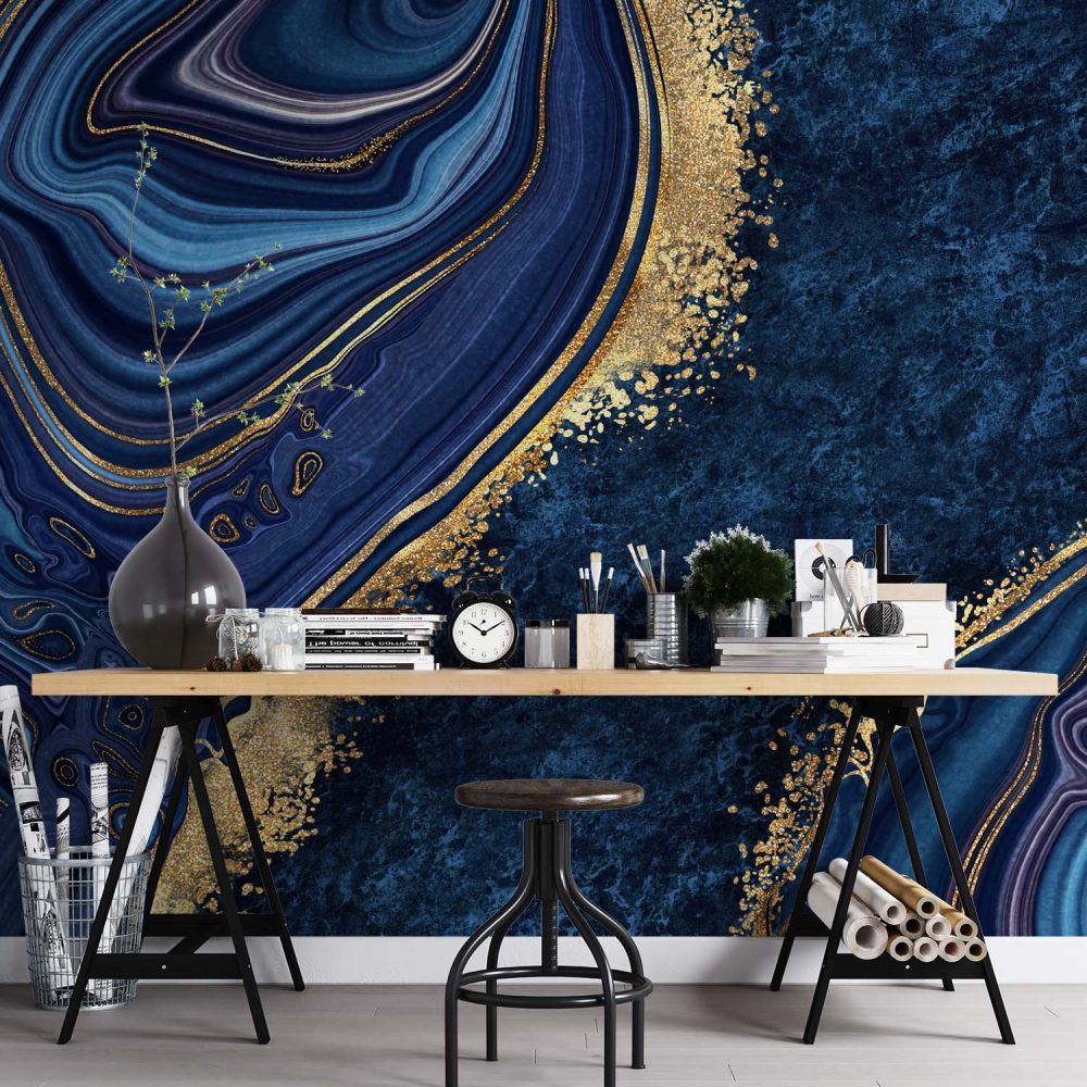 Alternative view of Blauw marmer behang: Luxueuze Elegantie.
