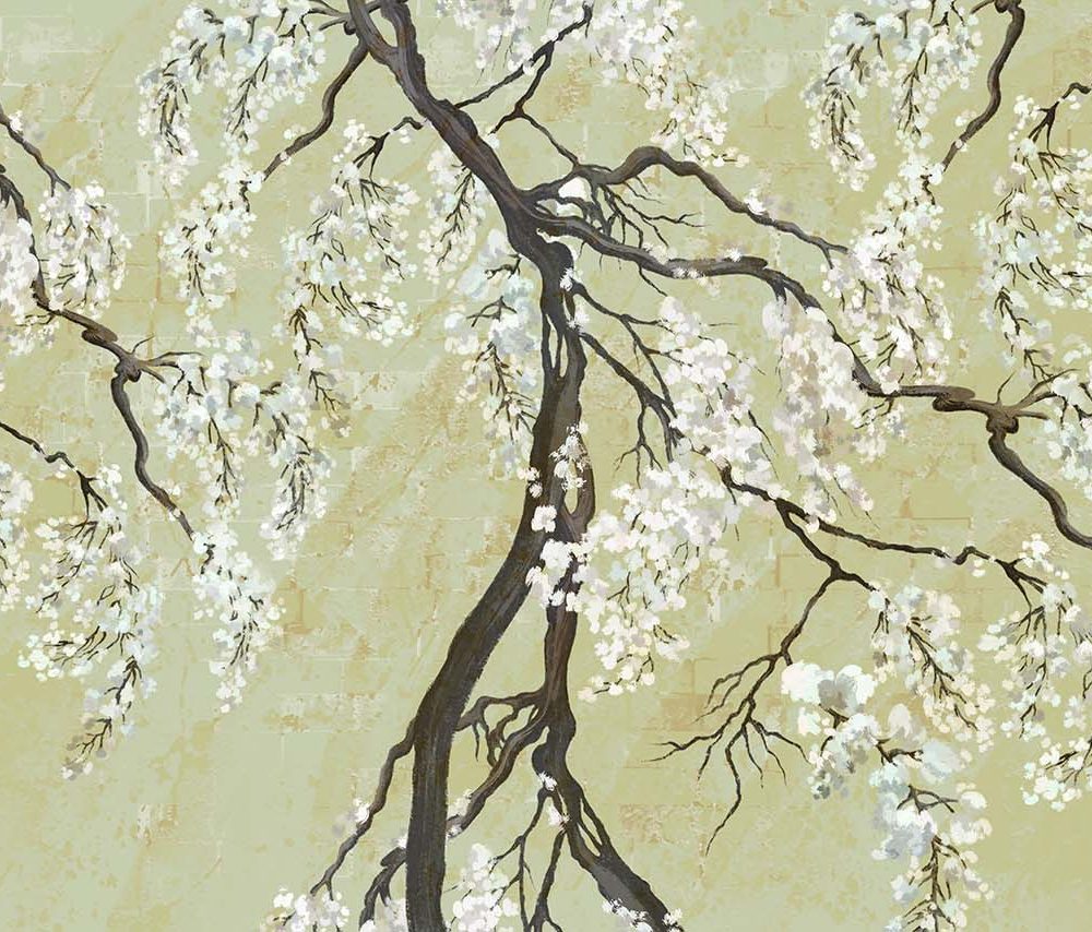 Mystieke Bloemen Behang - Witte Bloesems