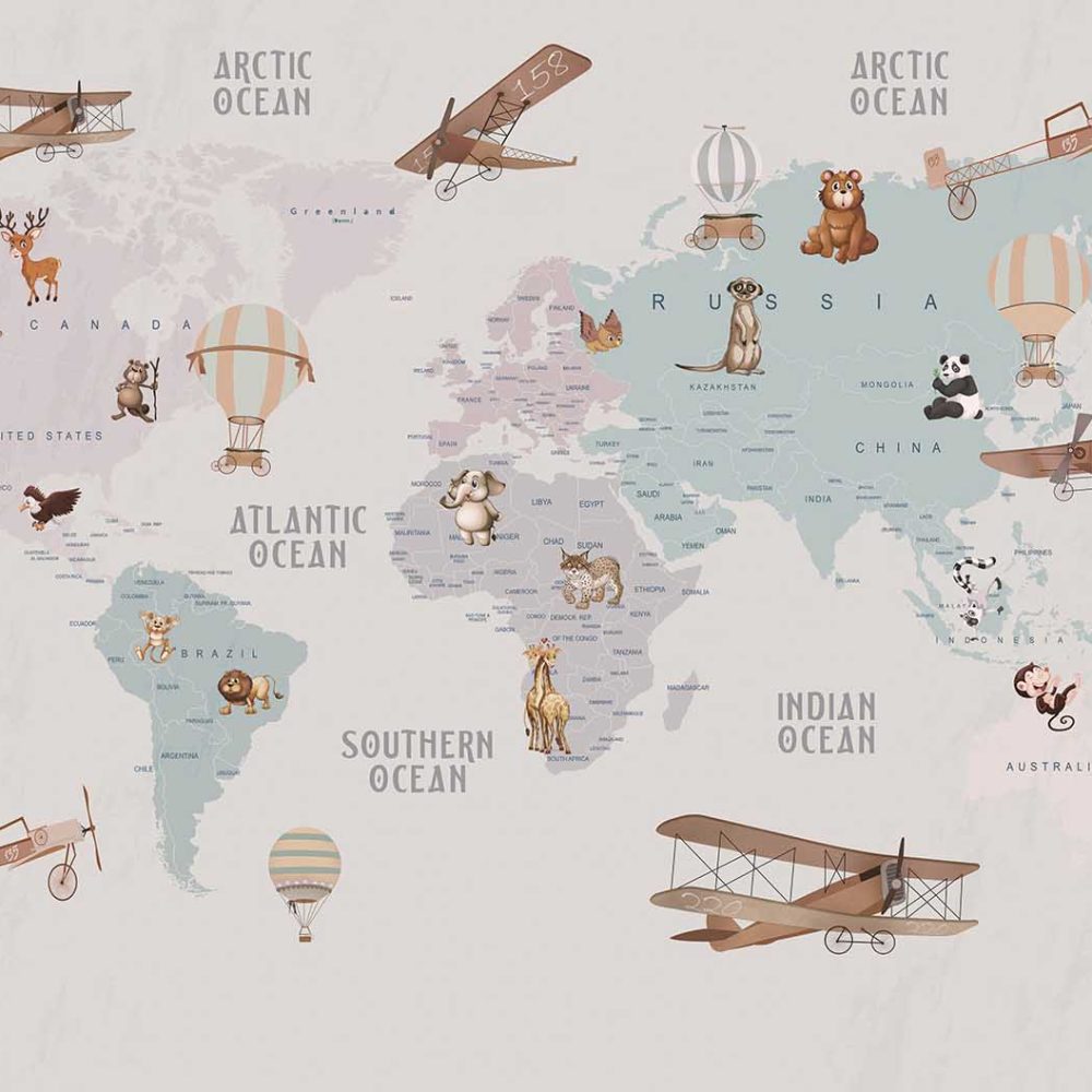 Avontuurlijke Wereldkaart Kinderkamer Behang